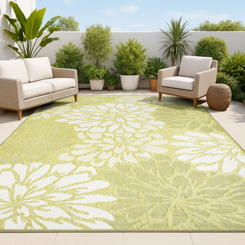 Zinnia Modern Floral Textured Weave Indoor/Outdoor Area Rug