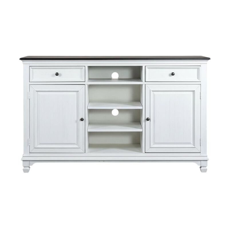 Liberty Furniture White Wirebrushed Highboy TV Console with Charcoal Top in Cottage Style image number 3
