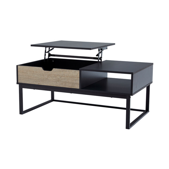 Bryson Two-Tone Lift Top Coffee Table Desk with Storage, Black