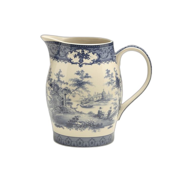 Aai Medium Porcelain Pitcher, Blue And Cream