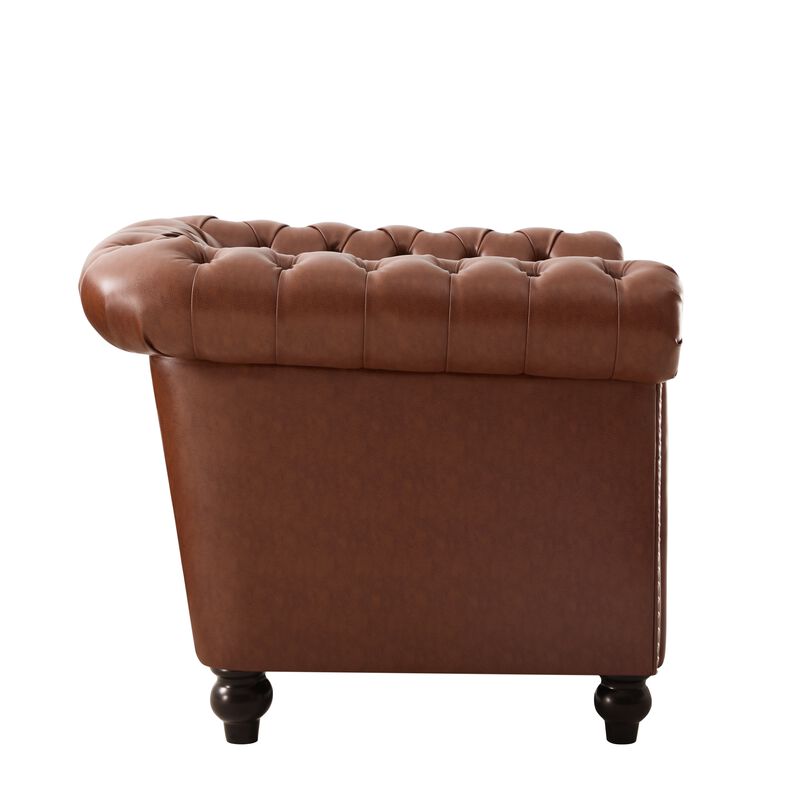Whisen Classic Club Chair with Diamond Tufting, Scrolled Arms, and Wooden Legs image number 5