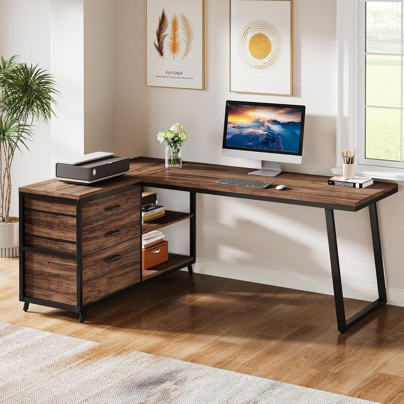 Tribesigns Height Adjustable C-Shaped End Table with Wheels, Walnut Brown Mobile Sofa Side Table with Tiltable Top and Magazine Holder, Rolling Snack Table for Living Room, Bedroom, and Home Office image number 2