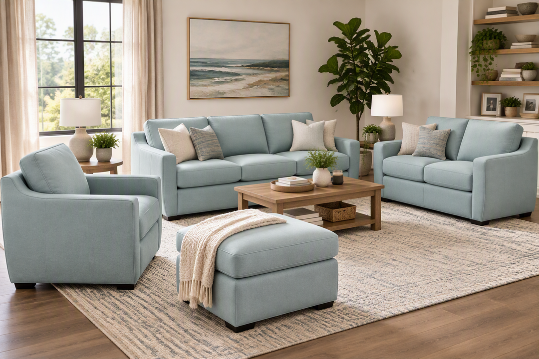 Ajax Aqua Leather Sofa