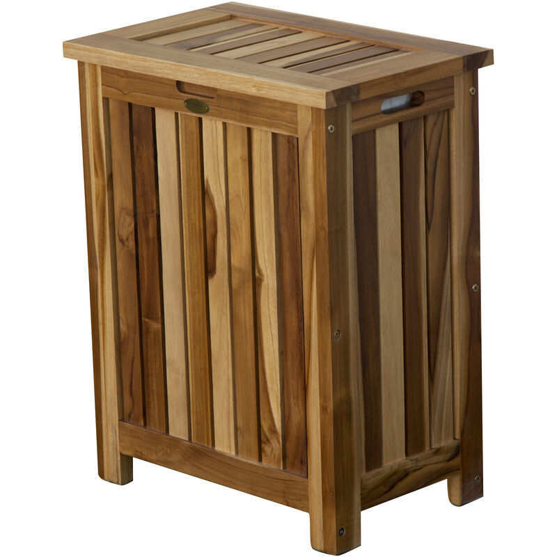 EcoDecors&reg; Eleganto&reg; 18" Teak Wood Double Laundry Storage Hamper with Removable Bags in EarthyTeak Finish image number 3