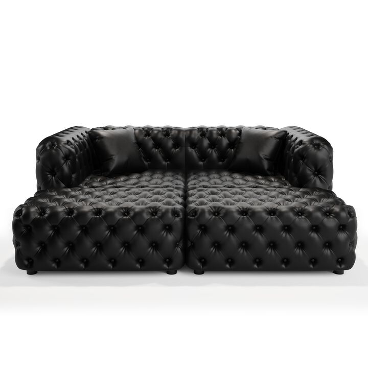 Whisen 77" Modern Modular Sofa with 2 Ottoman, Faux Leather Upholstered, for Living Room