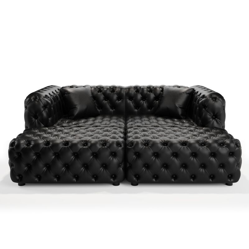 Whisen 77" Modern Modular Sofa with 2 Ottoman, Faux Leather Upholstered, for Living Room image number 0
