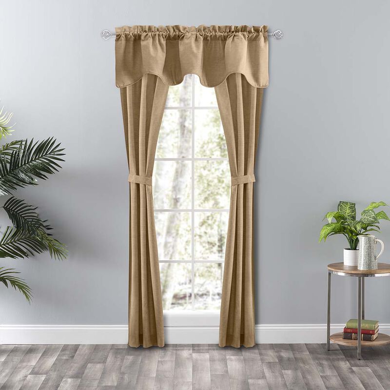Ellis Curtain Lisa Solid Color Poly Cotton 3" Rod Pocket Duck Fabric Lined Scallop Valance 58" x 15" Tan