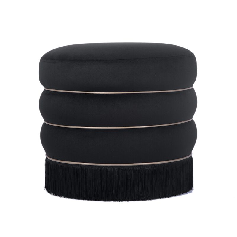 TOV Furniture Lakka Black Velvet Ottoman image number 1