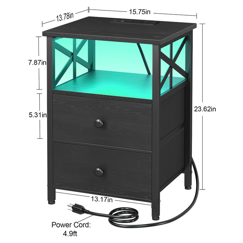 AMHANCIBLE Nightstand with Fast Charging Station, End Tables Living Room with USB Charger 3-Port & 2-Power Outlet, Bedside Table