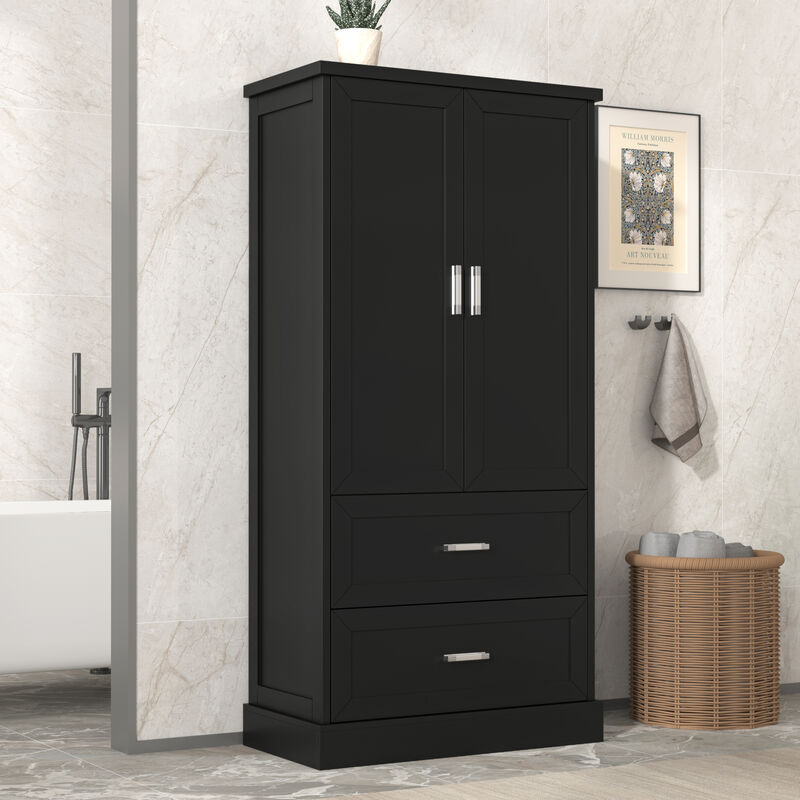 Whisen Tall Bathroom Storage Cabinet, Cabinet with Two Doors and Drawers