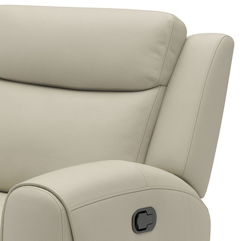 Cobe Manual Recliner Chair, Solid Wood and Soft Top Grain Beige Leather - Benzara
