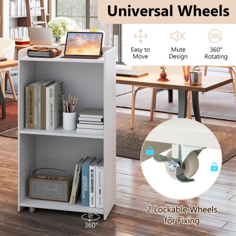 Hivvago Rolling Podium Stand with 2 Shelves and Lockable Wheels