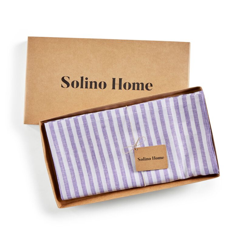 Solino Home Amalfi Stripe 100% Linen Table Throw &ndash; Handcrafted, Machine Washable, Perfect for Holiday and Everyday Dining