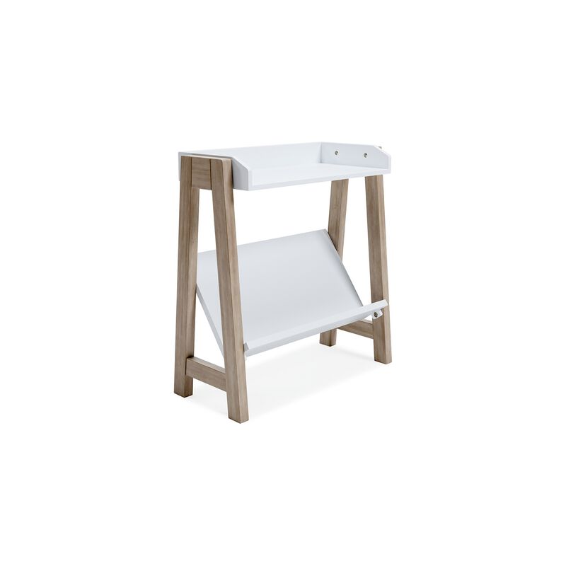 Arid Bookshelf Side Table, 29 Inch, Gallery Rail, Light Brown, White