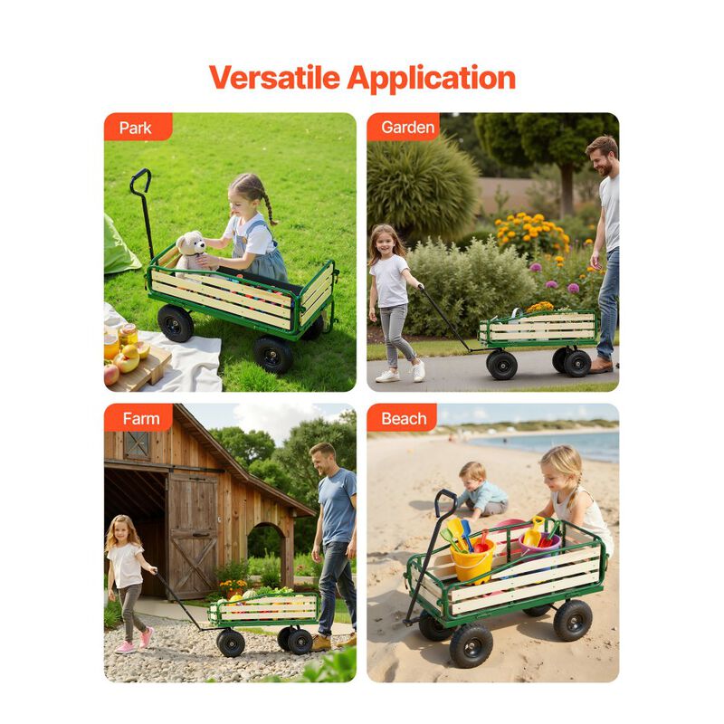 Pull Wagon for Kids with Foldable Panels, All-Terrain Wheels and Handle-Green image number 5