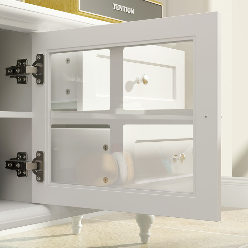 Stylish TV Console in White Roman Column Legs Modern TV Stand Console