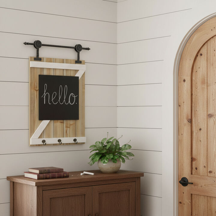 HomeRoots 27" X 20" Black And Brown Wood Hanging Chalkboard With Hooks