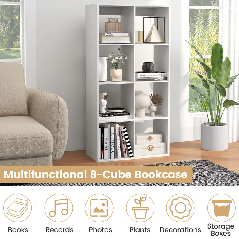 8 Cube Bookshelf with Back Guardrail for Living Room Bedroom