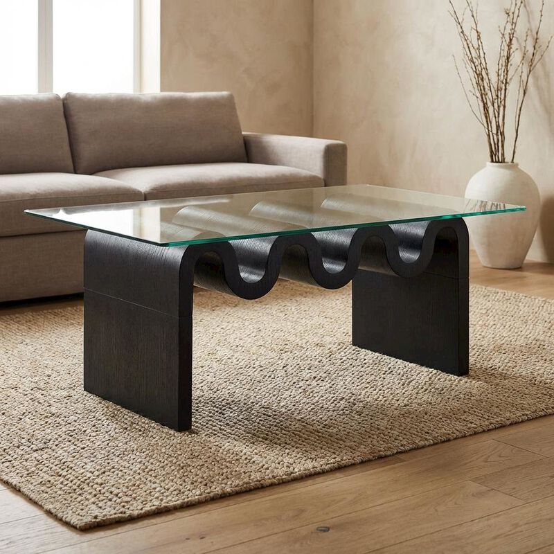 Rectangular Glass Top Coffee Table with Modern Design for Living Room image number 4