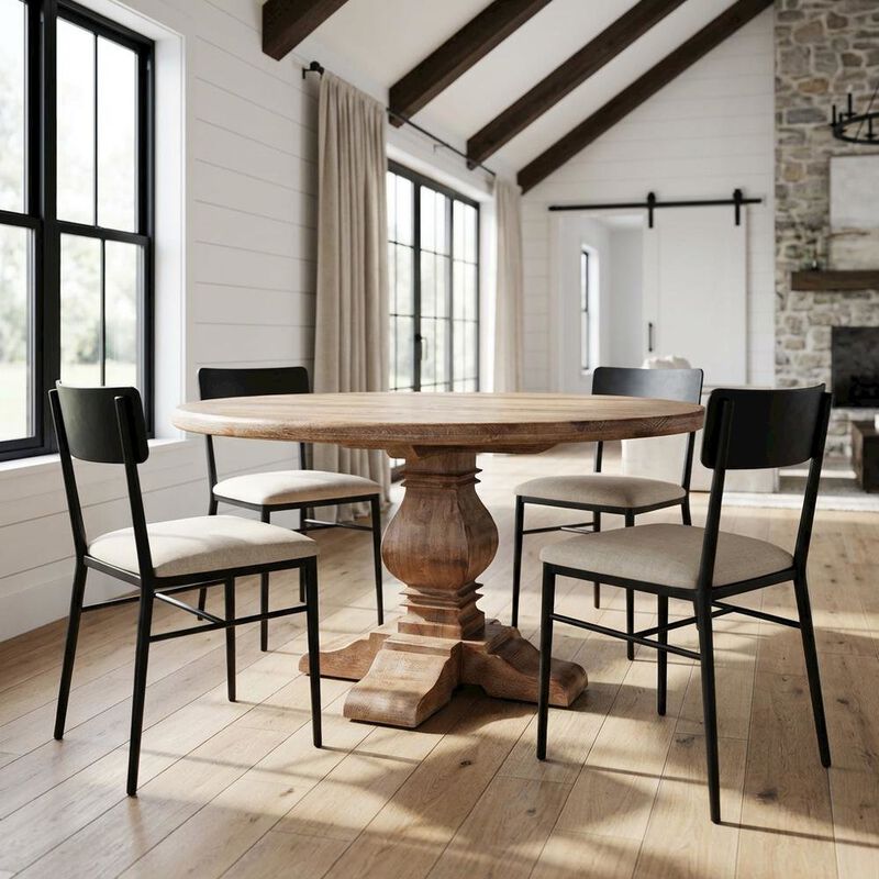 Starlight Canyon Home 49 Inch Round Dining Table with Solid Wood Top, Dining Room Table, Antique Oak image number 2