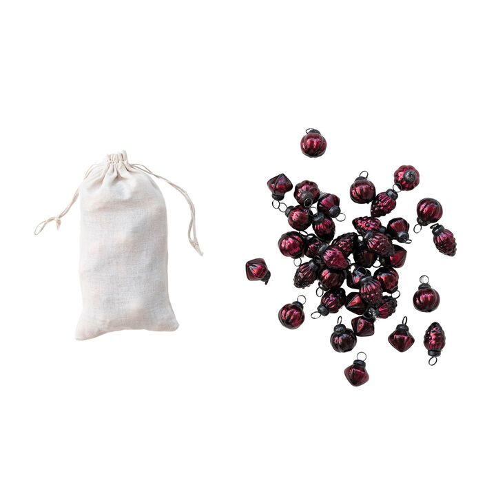 Burgundy Mercury Glass Ornament Set with Embossed Iron Detailing