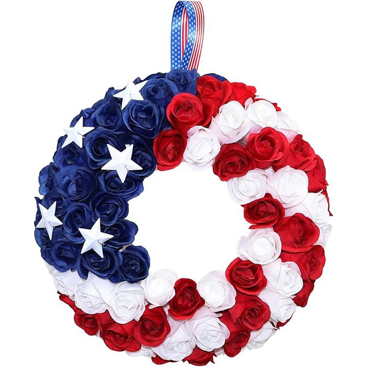Patriotic Wreath, Red White Blue, Front Door Independence Day Decor