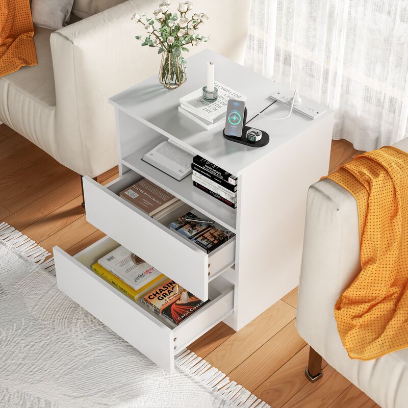 GOODSILO Set of 2 Practical End Tables with Fast USB C Charging Station, Sofa Side Tables with 2 Drawers & Large Storage for Living Room, Bedroom, Office image number 7