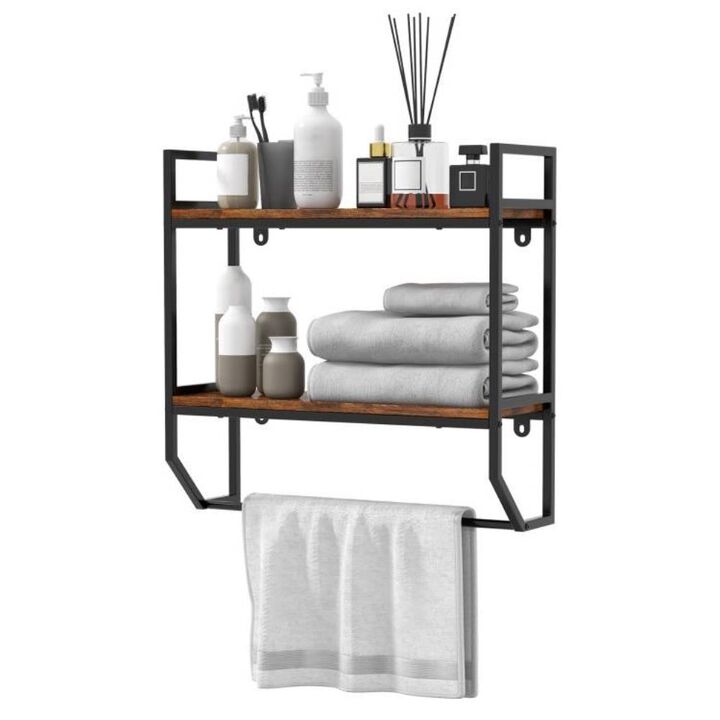 Hivvago Wall Mounted Over Toilet 2-Shelf Bathroom Shelving Unit with Towel Bar