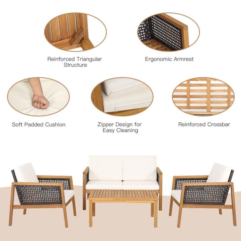 Hivvago 4 Pieces Patio Rattan Furniture Set with Removable Cushions