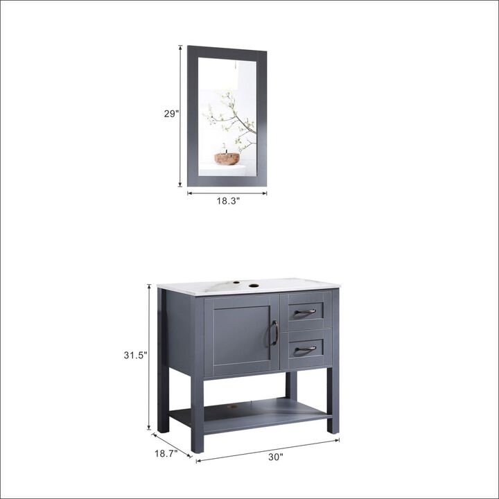30in Gray Bathroom Vanity w/ Mirror and Top Only