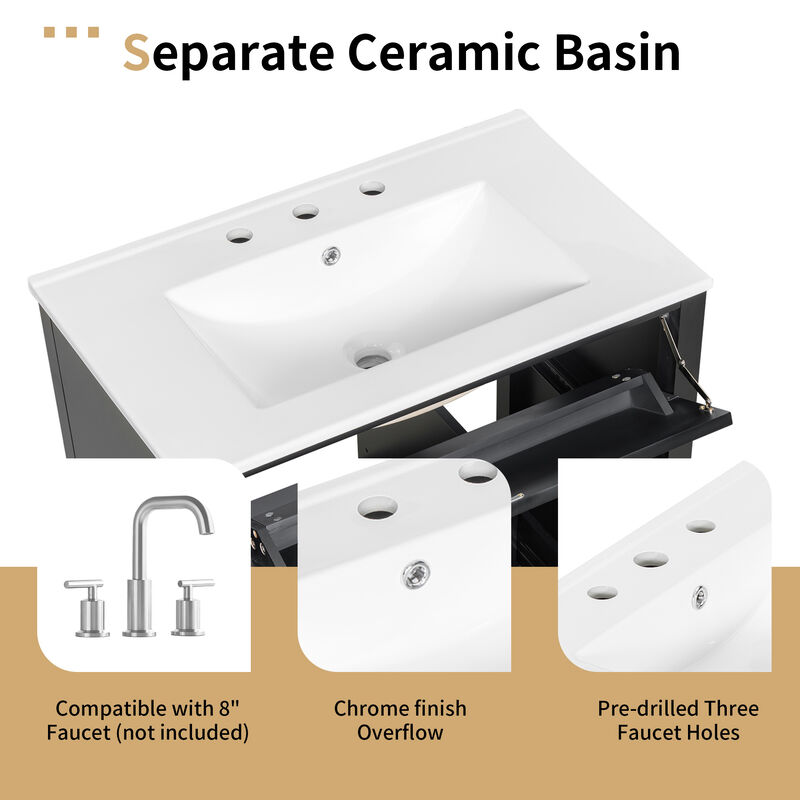 Merax Bathroom Storage Vanity with Left Adjustable Shelving Cabinet & 3 Right Smooth-Glide Drawers image number 6