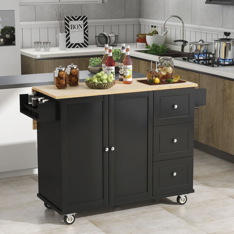 ELEMENT ACE Multifunctional Rolling Kitchen Island with Drop Leaf Breakfast Bar and Ample Storage Cabinet image number 1