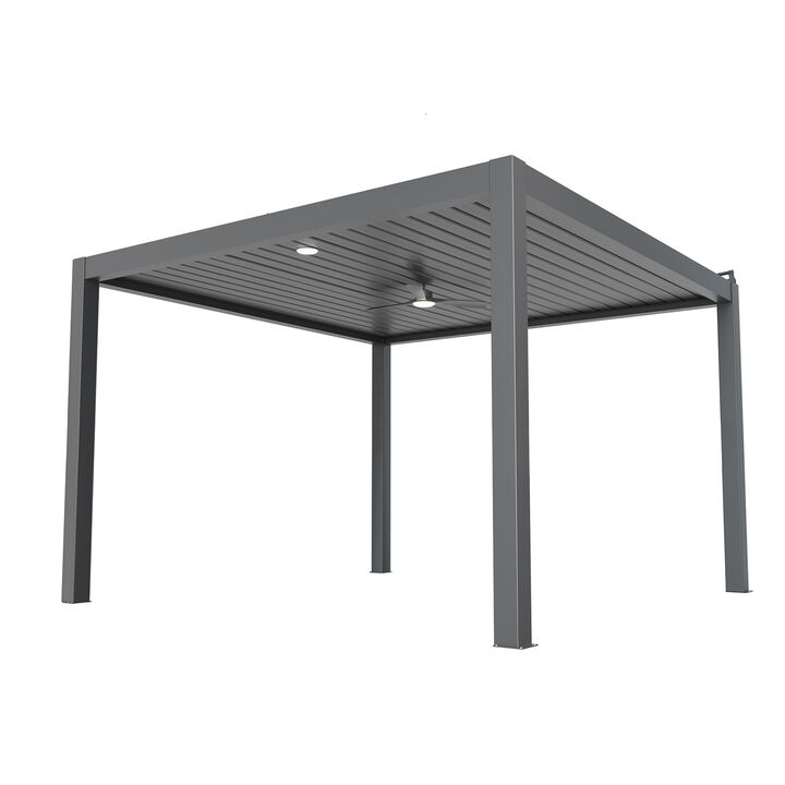 Mondawe 13'x13' Solar-Powered Aluminum Pergola,Featuring Embedded Lighting & Hidden Water Management