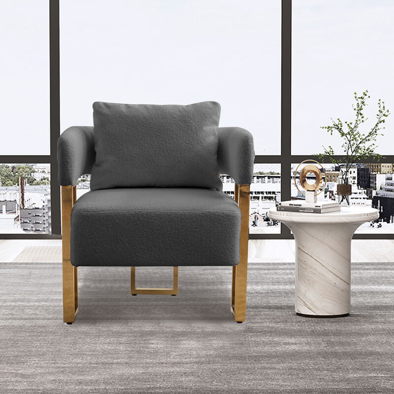 Set of 2 Teddy Fleece Accent Chairs with Gold Metal Legs for Living Room image number 5