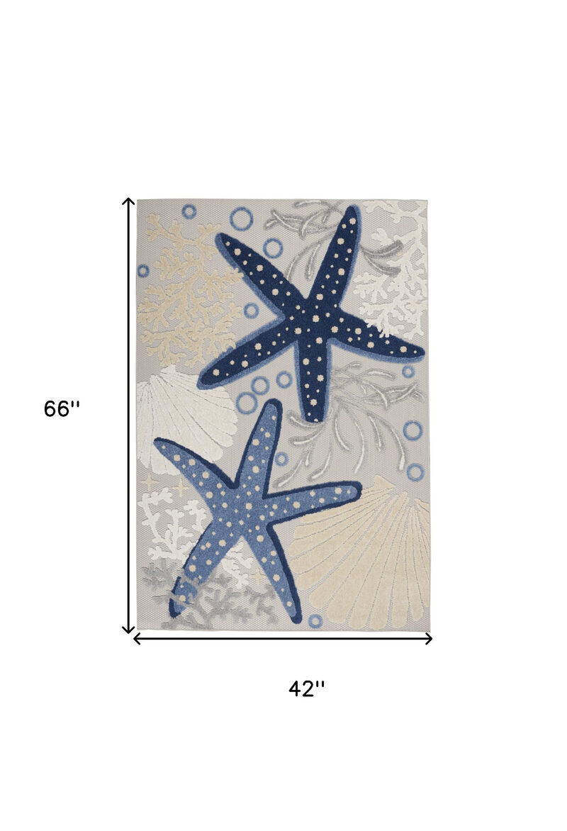 HomeRoots 4' X 6' Navy Blue And Gray Starfish Indoor Outdoor Area Rug image number 6