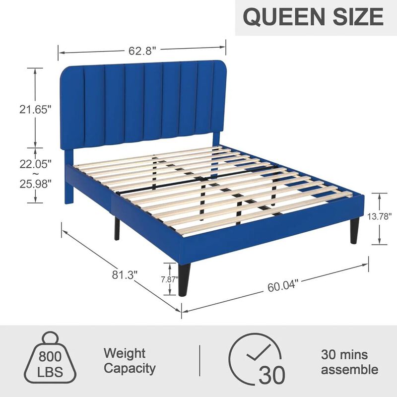 Elegant Upholstered Platform Bed Frame with Soft Headboard for Bedroom