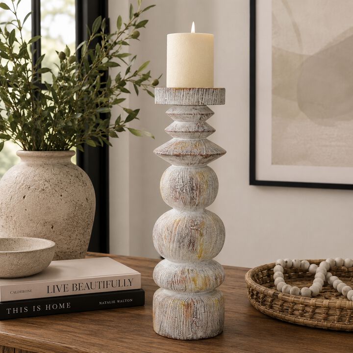 Josi Tabletop D&eacute;cor Candle Holder, Sculpted Turned Resin