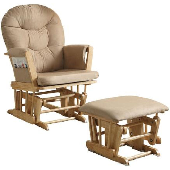 Rehan Glider Chair & Ottoman, 2 Piece Pack Brown & Natural Oak- Benzara