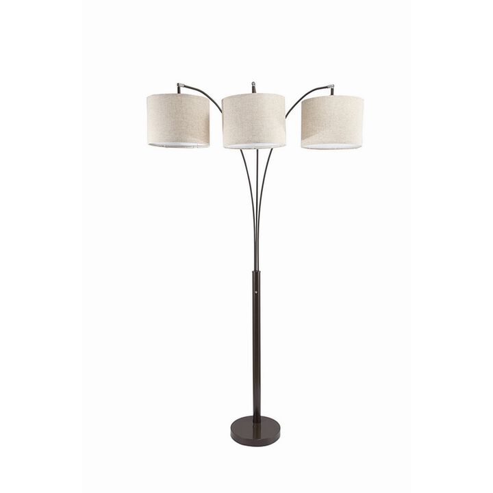 Floor Lamp with 3 Arched Arms and Fabric Shades, Bronze-Benzara