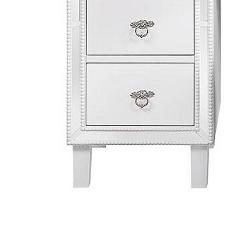 Sosi 47 Inch Vanity Desk Set with Stool, 3 Mirror Inlaid Drawers, White-Benzara