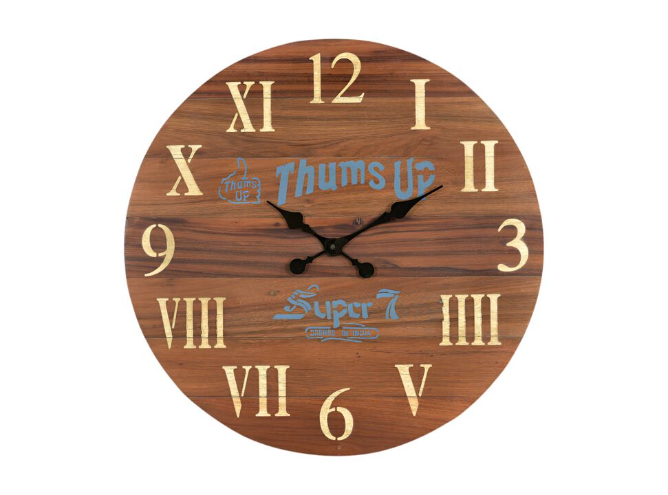 HomeRoots 24" Brown Solid Wood Silent Analog Round Wall Clock