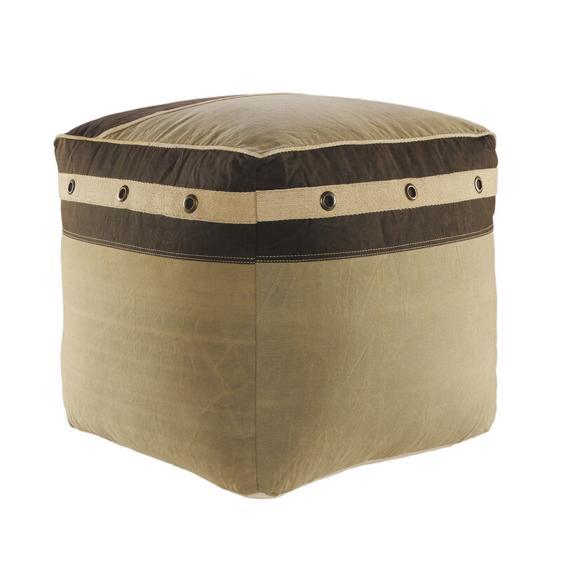 Hivvago 20 Inch Brown Cotton Striped Pouf Ottoman