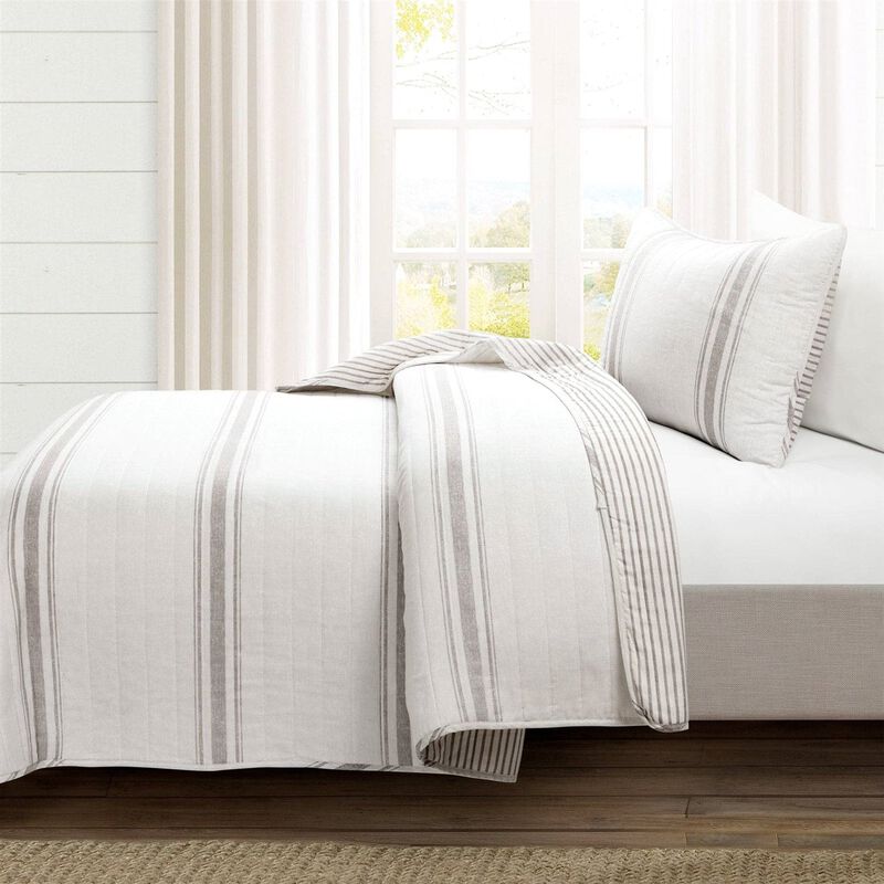 Reversible Stripe Quilt Set – 2-Piece 100% Cotton Bedding
