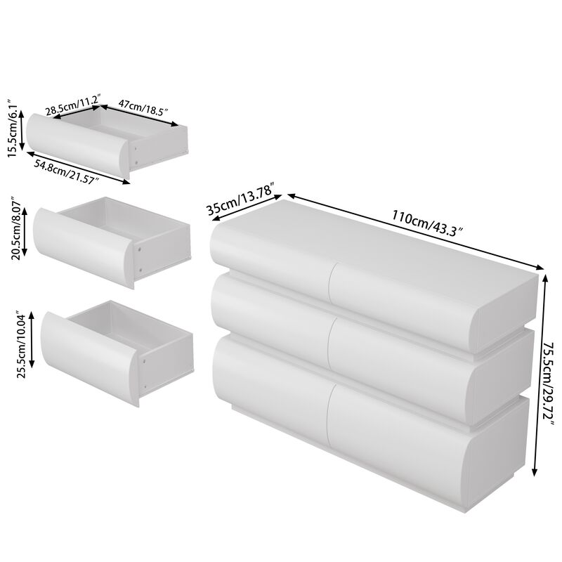 6 Drawer Dresser for Bedroom, White Dresser No Handle, Modern 6 Chest of Drawers with Wide Storage image number 4