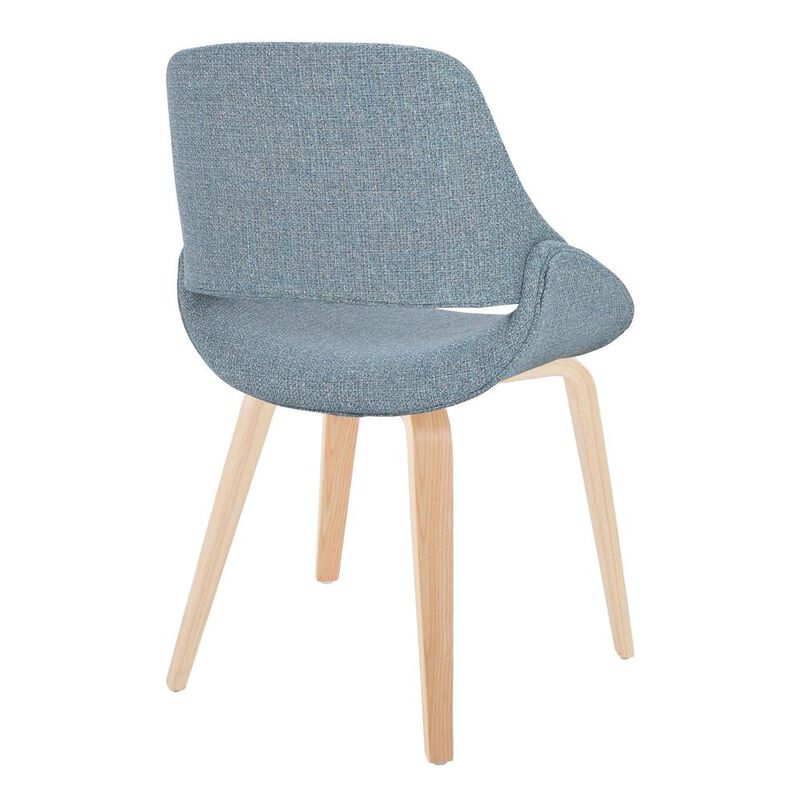 LumiSource Natural Wood, Blue Fabric Fabrico Chair - Set of 2
