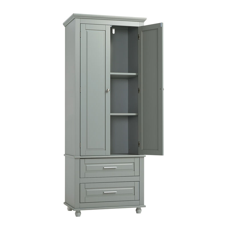 Whisen Verticle Tall Storage Cabinet with Two Drawers