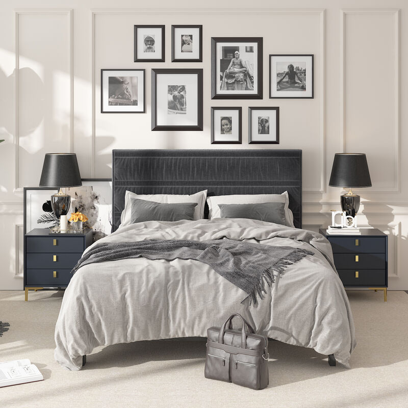 Black 3-Drawers 19.6 in. Width x 21.3 in. Height Wooden Nightstand, Bed Side Table with Golden Legs for Bedside Storage image number 8