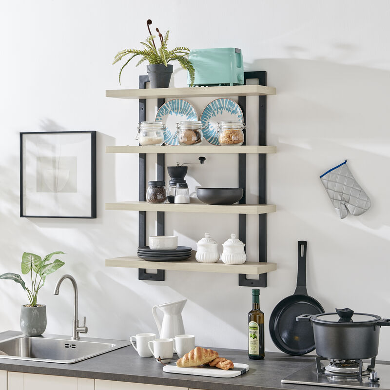 4-Tier Wide Ladder Bracket Floating Metal Frame Wall Shelves