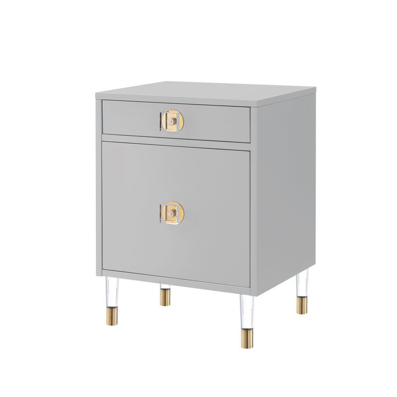 Nicole Miller Nadeen 1 Drawer 1 Door High Gloss Finish Acrylic Knob and Leg Side Table image number 3