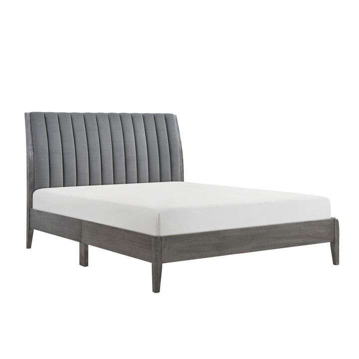 Ryla King Size Platform Bed, Gray Tufted Velvet Upholstered Panel Headboard